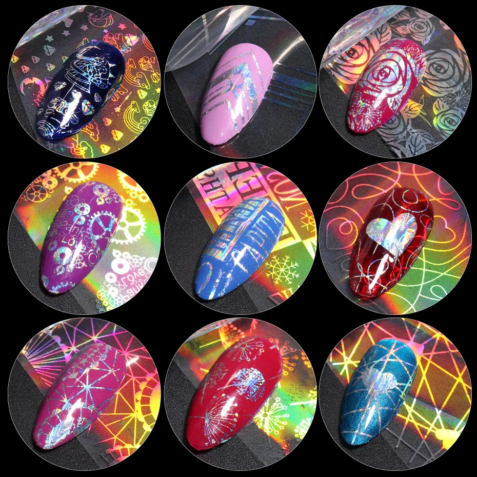 

Nail Art Starry Stickers Laser Geometric Lines Heart-Shaped Nail Transfer Decal Transparent Bottom Nail Nail transfer foil
