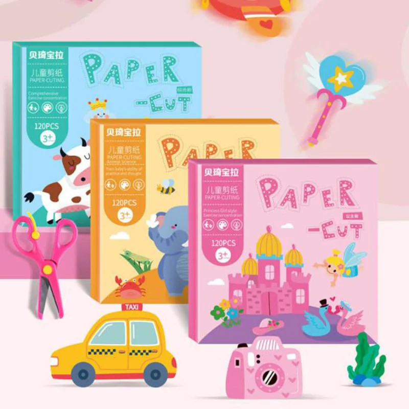 

120Pcs Funny Handmade Toy DIY Colorful Paper Cutting Folding Toy kingergarden Kids Educational Art Craft Tools Gifts No Scissor