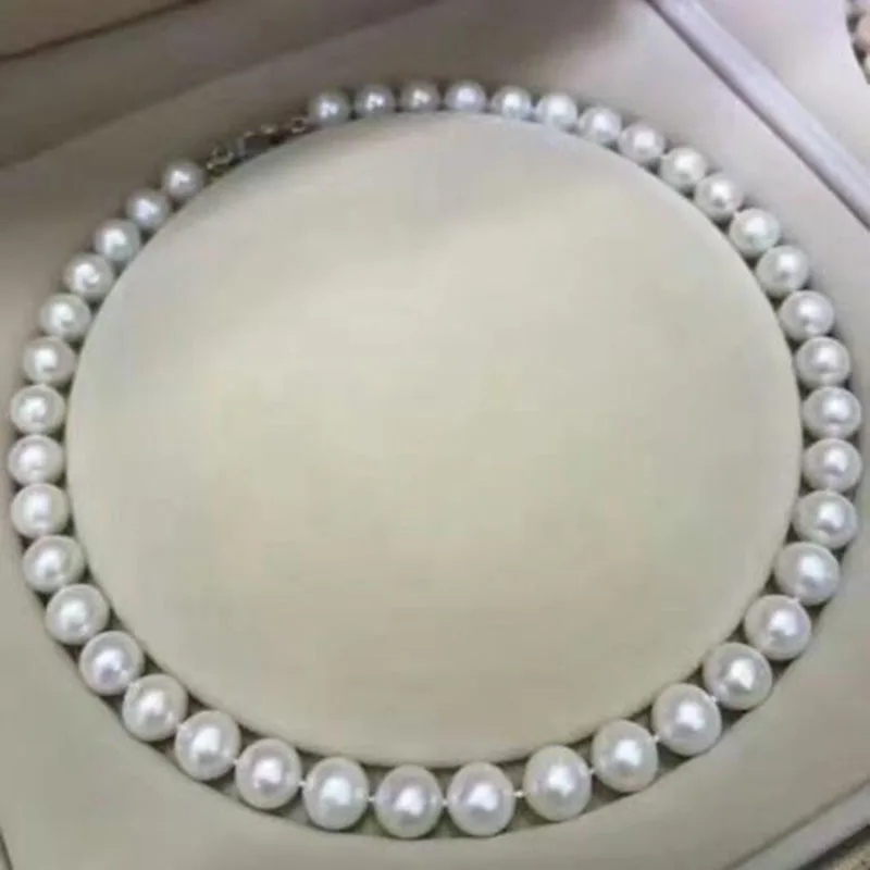 

classic 11-12mm freshwater white round pearl necklace 18inch silver