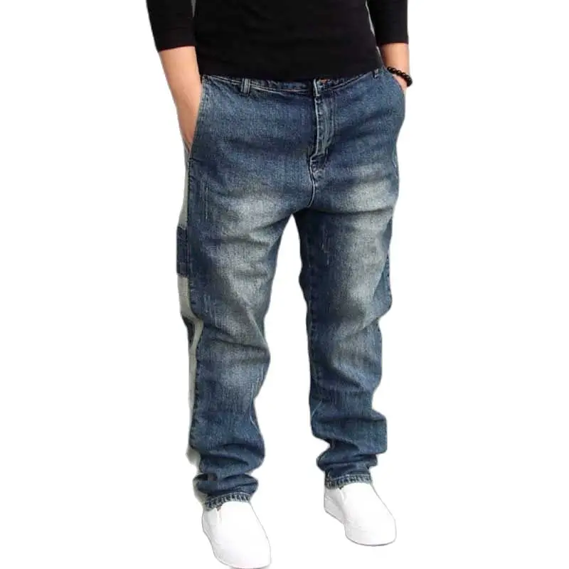 Корейские модные эластичные джинсы шаровары с полосками сбоку мужские