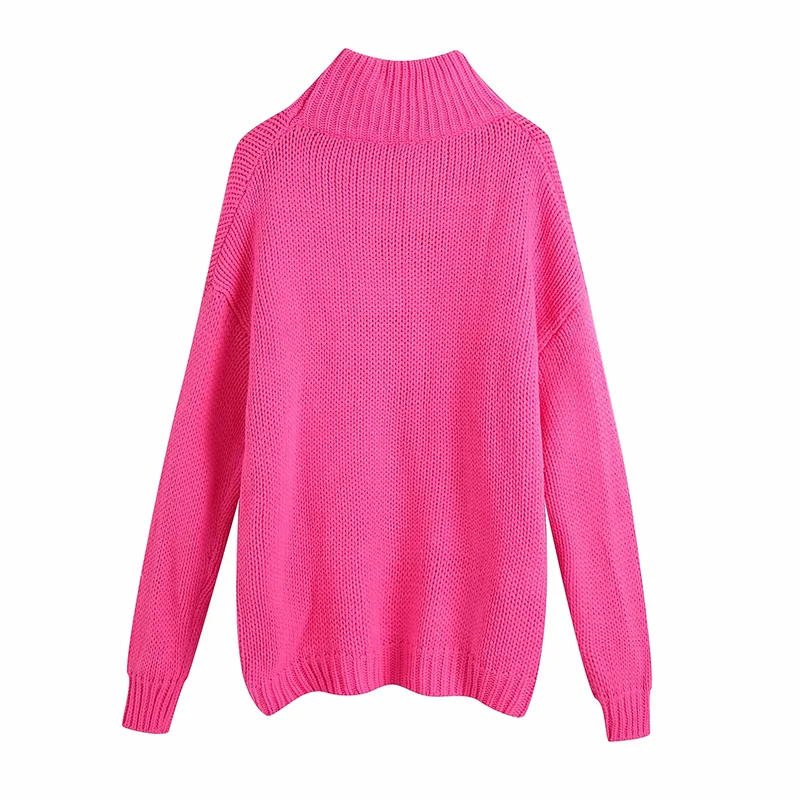 

Women's Sweaters Turtleneck Pink Jumpers Mujer Knitted Long Sleeves Female Knitwear Oversize Sweater Chic Elegant Loose Clothing