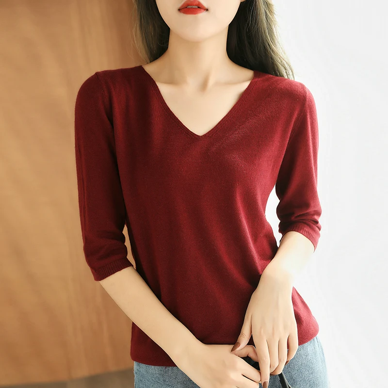 

adohon 2020 woman Shortsleeves summer sweaters knitted Pullover jumper High Quality Female knitwear V-neck cool comfortable gray