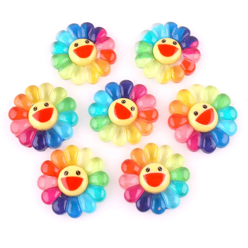 

10pcs Plastic Smiling Face Sunflower Flatback Cabochon Phone Case Decor Pendant Brooch Charms Accessory DIY Findings 23582