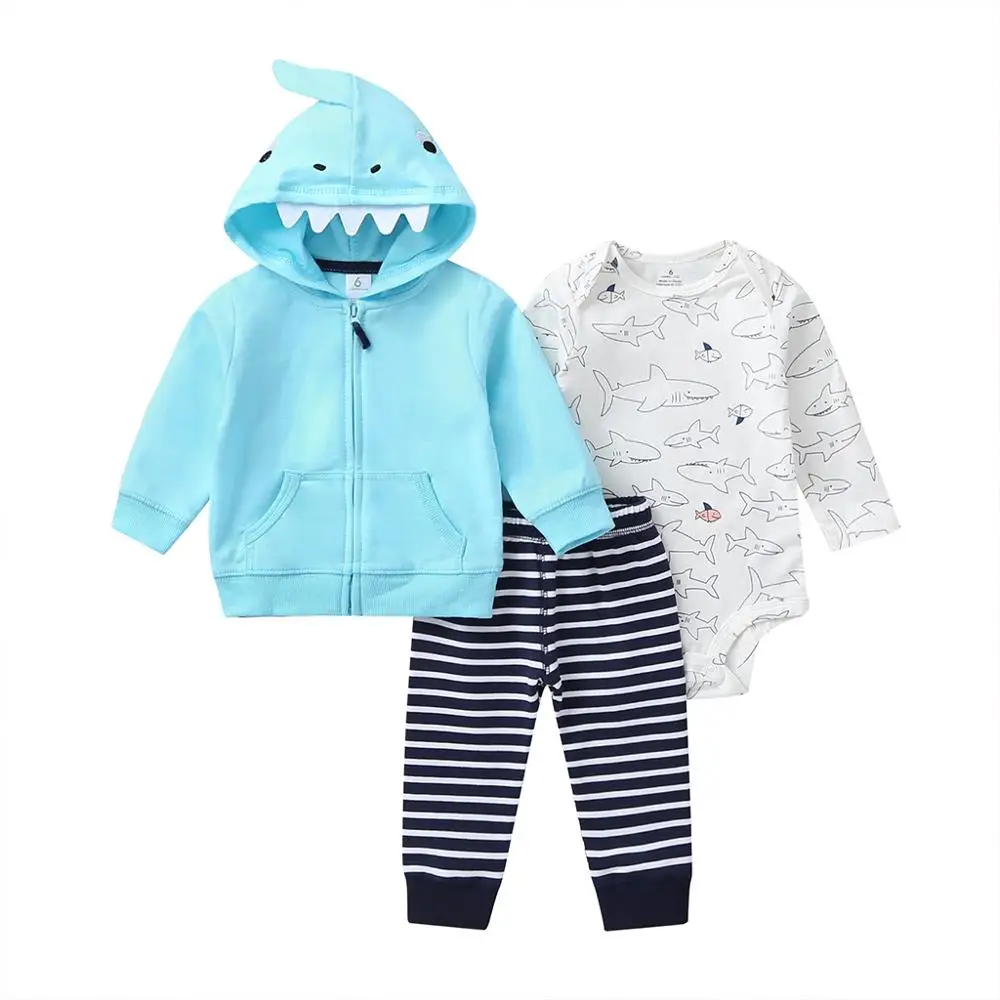 

Cartered Baby Boy Clothing sets for Autumn Dinosaur Hoodie+Long sleeve Bodysuit+soft cotton Pants 3 Pieces jacket set 6M-24M
