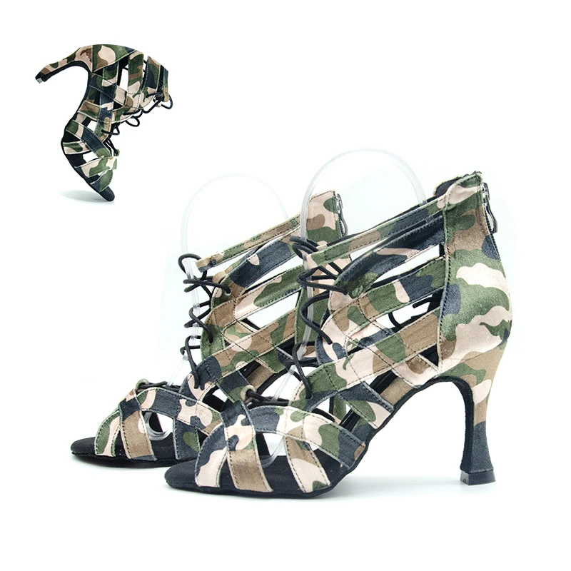 Женские камуфляжные туфли для латиноамериканских танцев сапоги бальных на