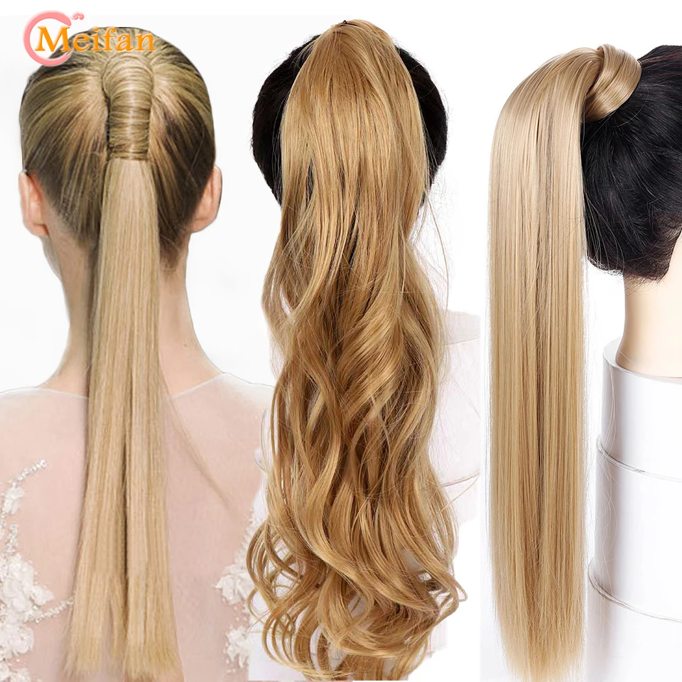 MEIFAN 60 см длинные прямые/кудрявые синтетические конский хвост обертывание вокруг