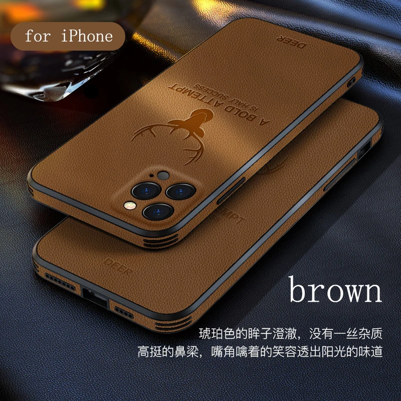 Противоударный чехол для телефона с оленем IPhone 7 8 Plus 11 12 13 Pro Promax Mini X XS Xr Xsmax Кожаные