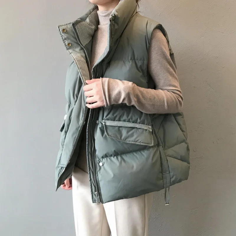 

Женский полосатый пуховой жилет в стиле пэчворк из хлопка, зимняя утепленная Свободная куртка без рукавов, однотонный Универсальный жилет ...