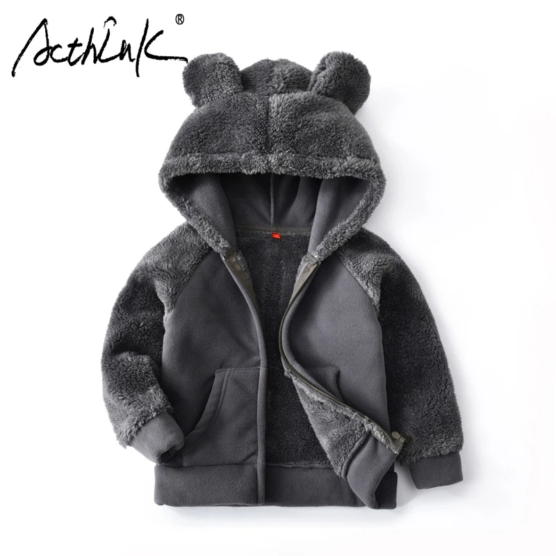 Детское теплое меховое пальто ActhInK с капюшоном и принтом животных для мальчиков