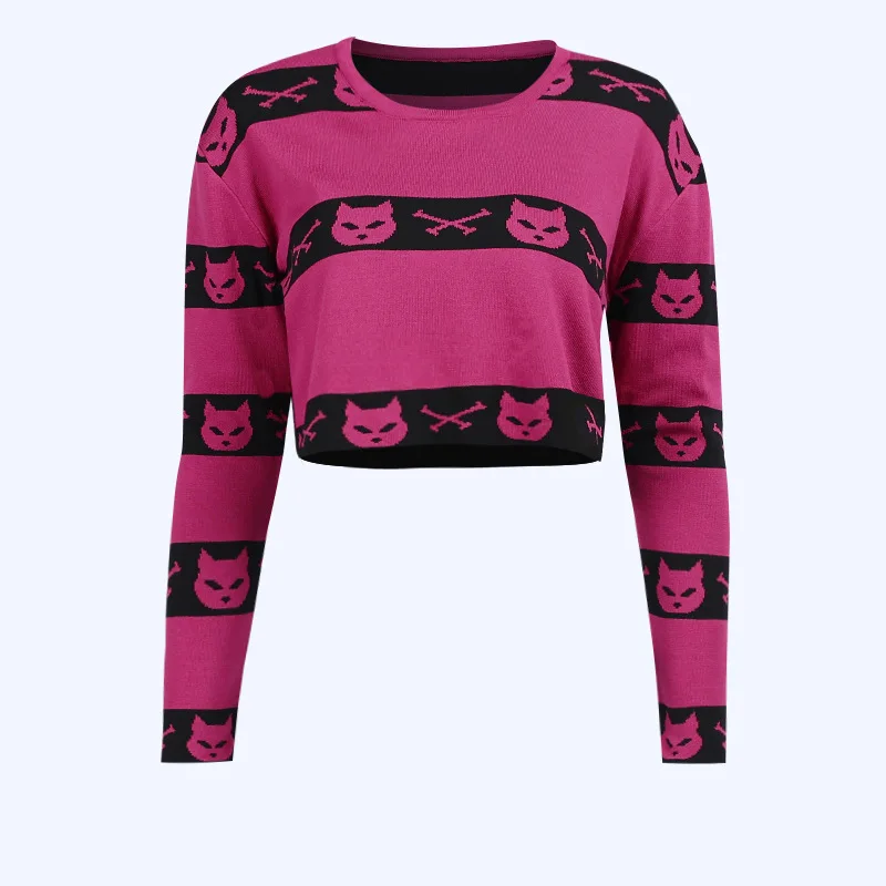 

2022 Runway Animal Print Knitted Sweaters Cropped Pullovers Women Autumn Winter Long Sleeve Harajuku Sweet Jumper Short Sweater