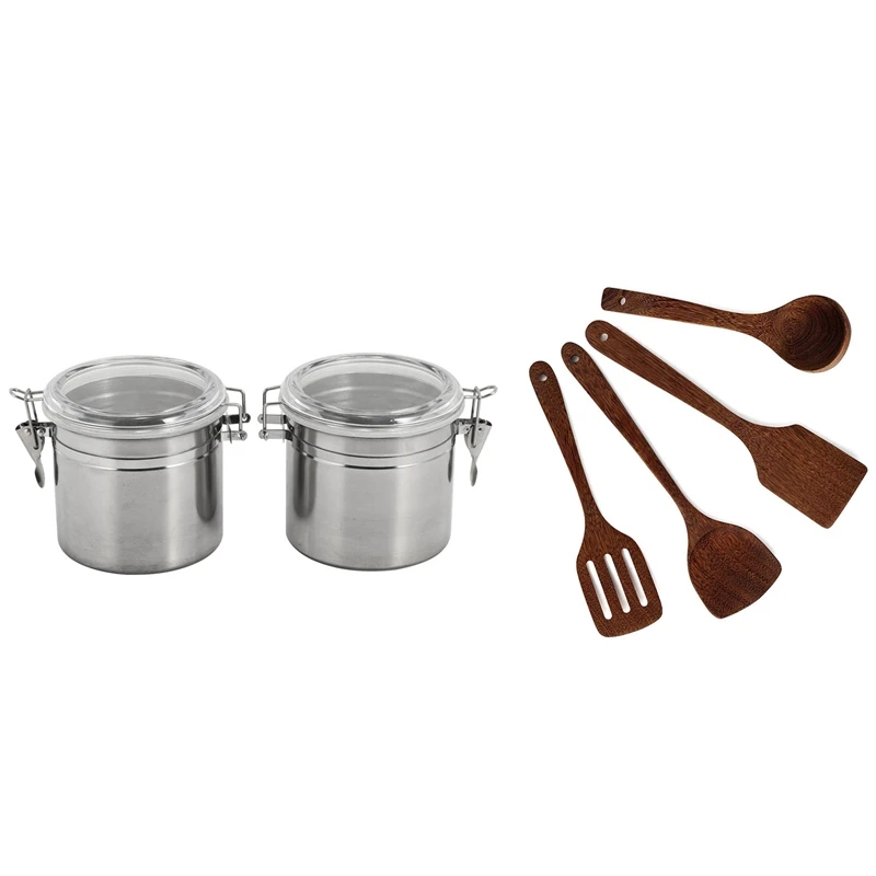 

Airtight Canisters Sets for the Kitchen Stainless Steel & Wooden Spoons for Cooking Kitchen Utensil
