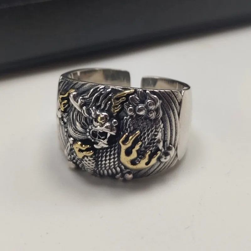 BOCAI S925 Серебряные украшения Ретро Летающий в облаках Дракон Властный мужской