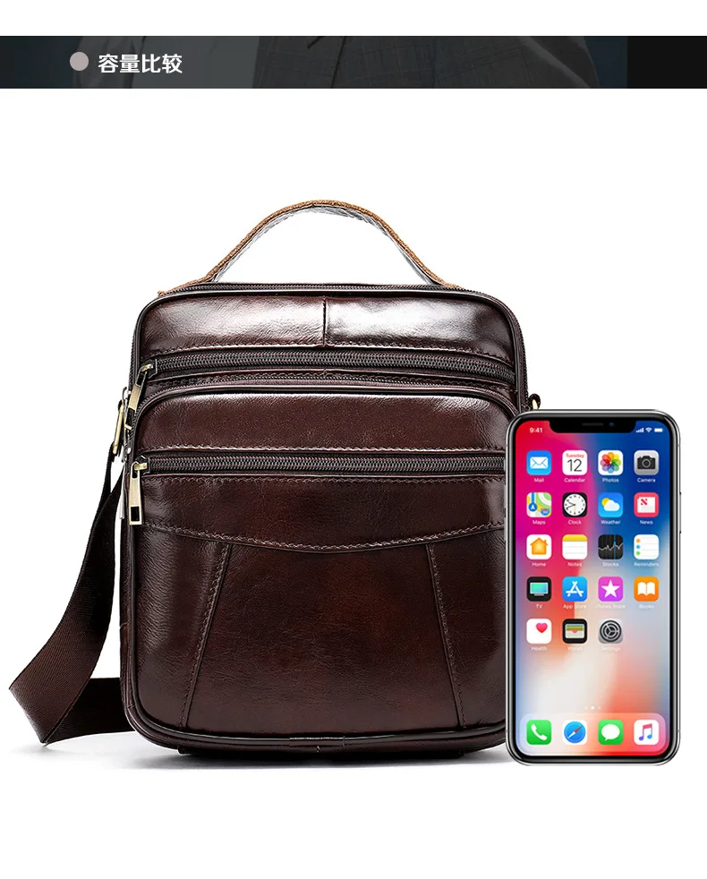 

New Men's Leather Business brown bag Man Shoulder Bags Messenger Bag Male Laptops cross body bags male