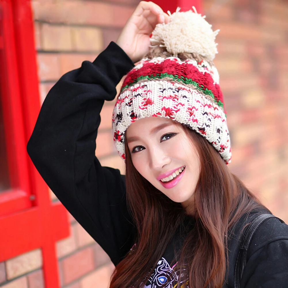 Модная женская зимняя шапка для девочек вязаная шерстяная теплая с шариками Snapback