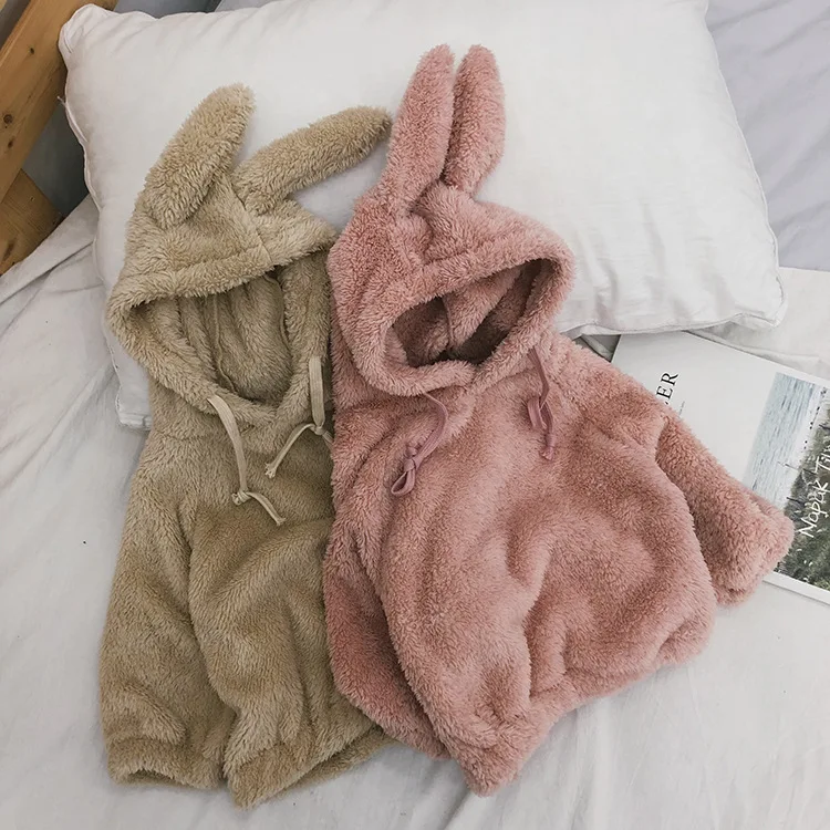 Осенне зимний фланелевый свитер с капюшоном для маленьких девочек Повседневная