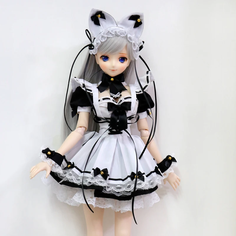BJD куклы горничной платье юбка пузырь милые уши розовый черный зеленый Кукла