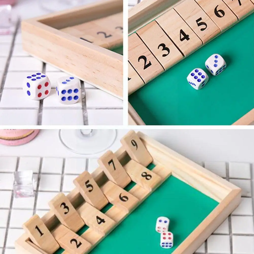 

Игральные кости Shut The Box, настольная игра с 4 сторонами и 10 цифрами, деревянный игровой стол, бар, товары для родителей и детей, кубики для паба,...