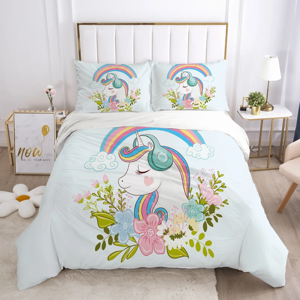 

Cartoon Duvet Cover Set 3D Unicorn Baby Bedding Set For Kids Baby Quilt Cover Pillowcases Girls Boys King Queen Bed Set