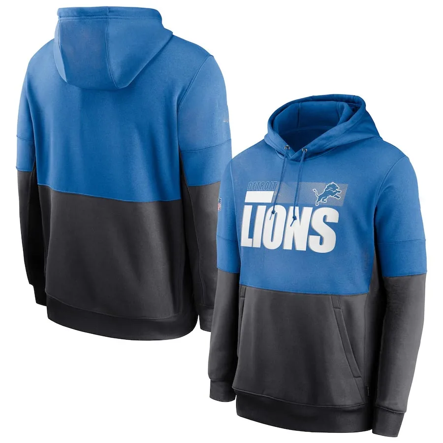 

Detroit Sideline Impact Lockup Performance Lions Men Pullover Hoodie - Blue/Charcoal