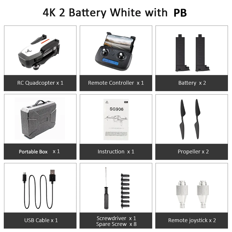 White 2Battery PB ZLRC Beast SG906 gps 5G wifi FPV с селфи складной 4K 1080P Ультра HD камера RC Дрон Квадрокоптер RTF VS XS812 XS809HW SG106 - Цвет: White 2Battery PB