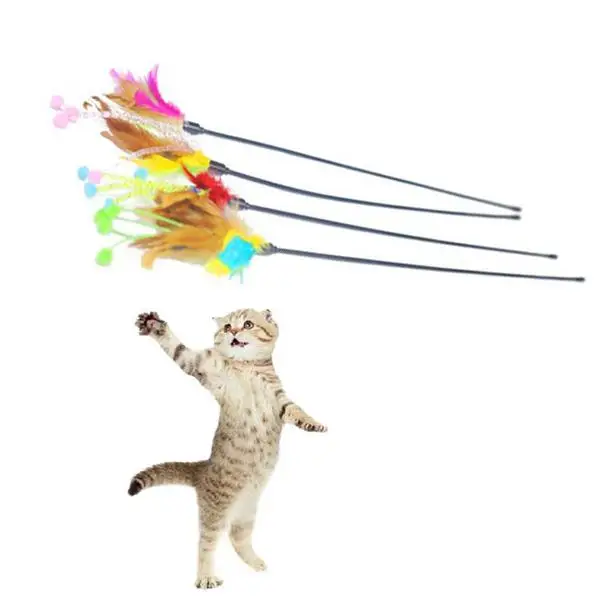 

new pet products cat toys Fishing type mix color feathers make bell cat toys,hot selling