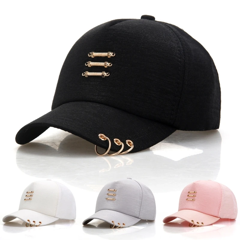 

LINJW Summer Baseball Cap with Ring Men Women Hip Hop Snapback Caps Korean Style Streetwear Baseball Hat Outdoor Dad Hats