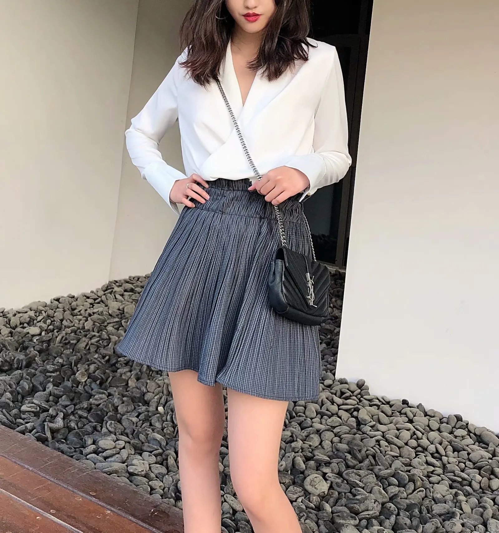 Fashion Za Fashion Elastic Waist A Line Streetwear Ladies Skirts Vintage Chic Plaid Pleated Casual Faldas Skirt
