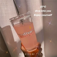 korean style beautiful and romantic dive into your dreamland large capacity glass with straw lid love confession glass gift