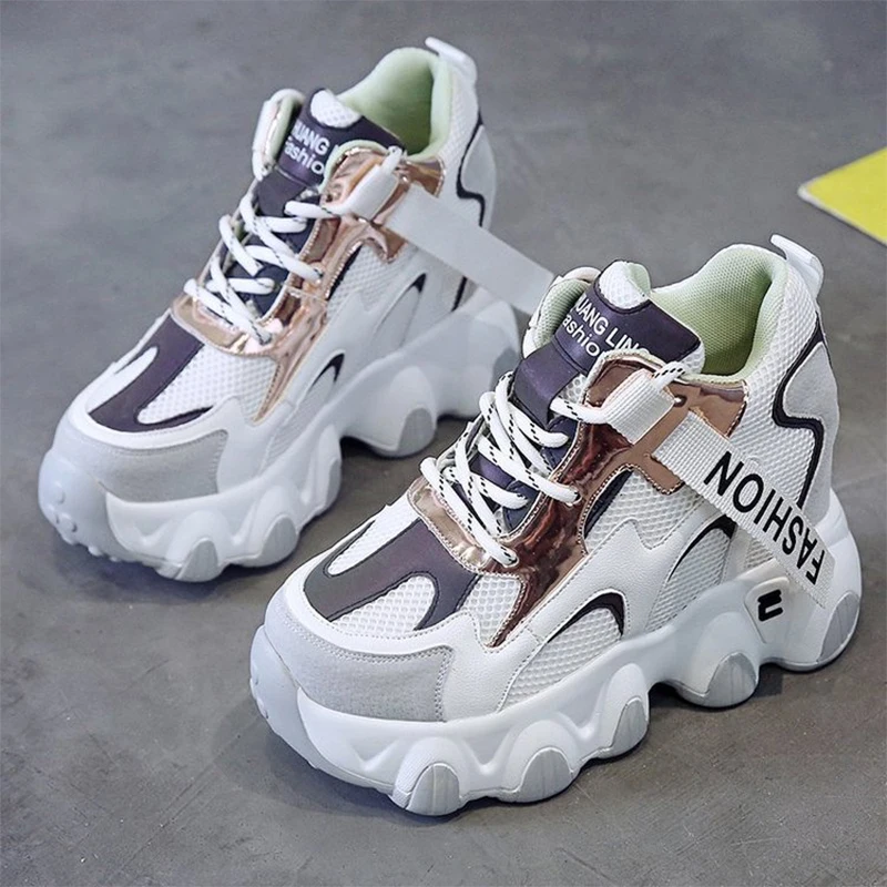 

New Laser Chunky Platform Sneakers Women Spring Autumn Super High Heels Ankle Boots Female Height Increasing Shoes Woman