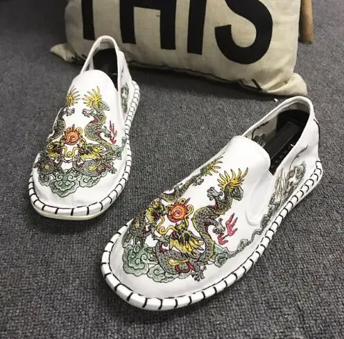 whidragon THEAGRANT/; китайская мужская обувь на плоской подошве; винтажные парусиновые лоферы; парусиновые слипоны; национальная повседневная обувь для мужчин; MFS3013 - Цвет: whidragon