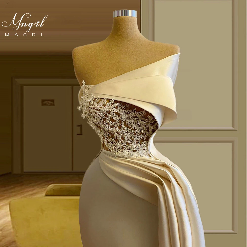 

MNGRL Luxury Evening Dress One-shoulder Long Sleeves Hand-applied Diamonds Glittering 2021 New Evening Dress Party Dress