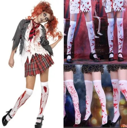 

Костюм на Хэллоуин для женщин, маскарадная одежда, кровавые носки, чулки медсестры, кровь зомби, носки для косплея на Хэллоуин
