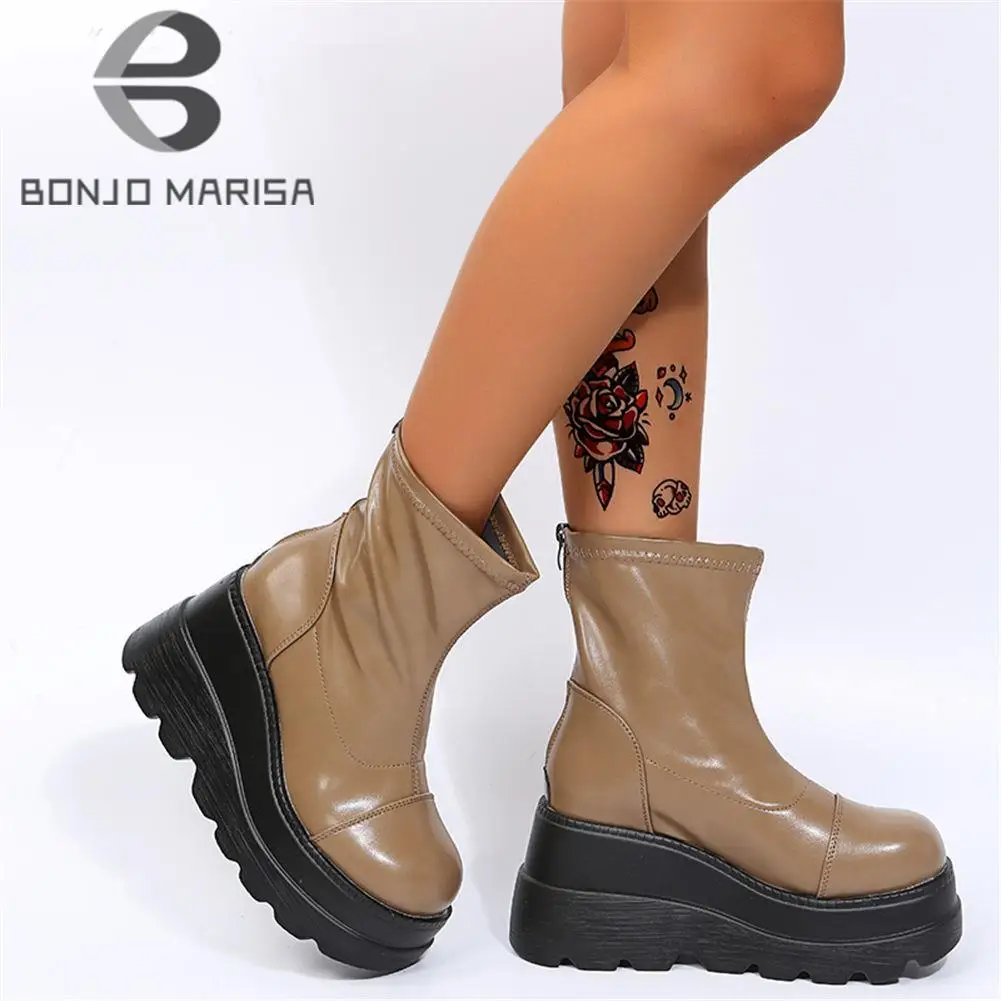 

BONJOMARISA New Arrivals Brand Goth Punk Platform High Wedges Zipper Women Boots Cosplay Casual Top Quality Design Ankle Boots