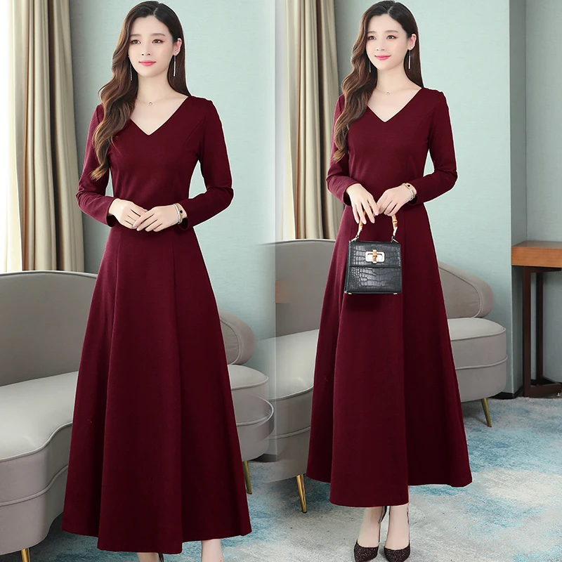 Тонкое элегантное платье с длинным рукавом повседневное Макси для женщин