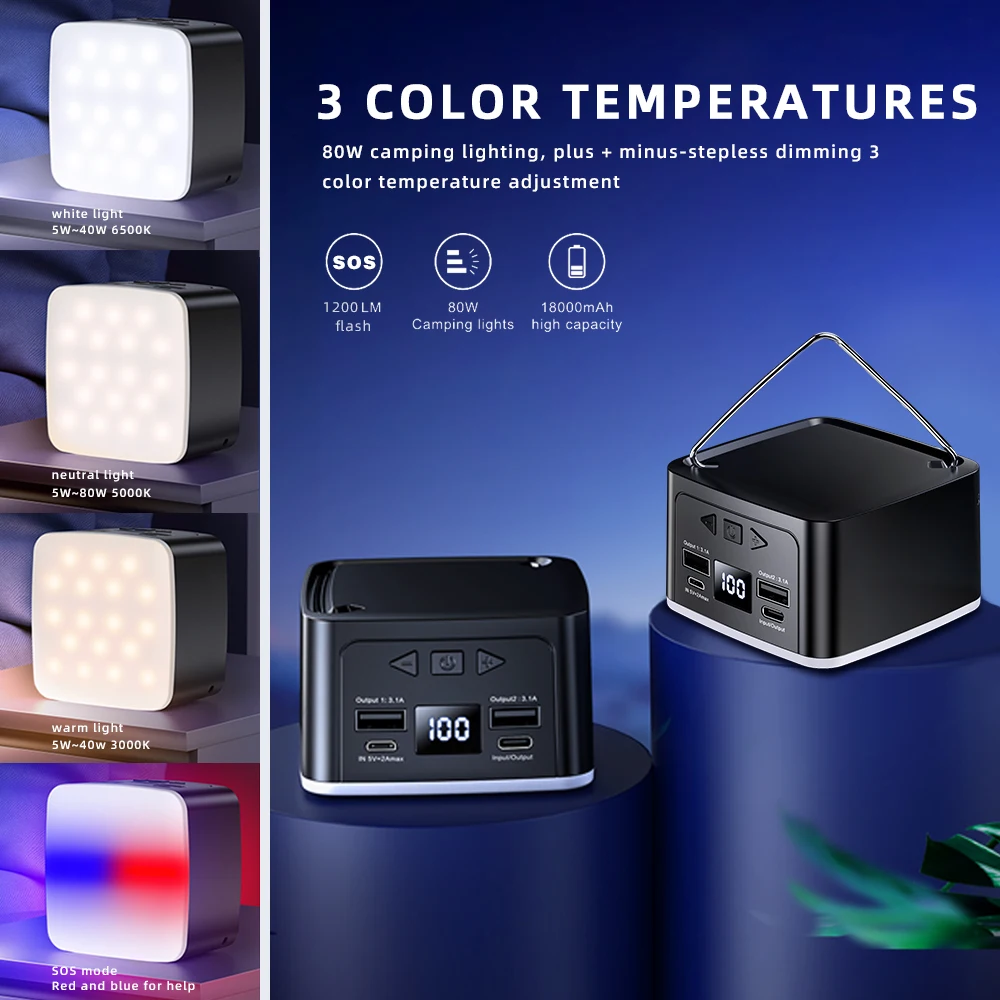 

80W Lantern Camping lantern Powerful lantern USB-Charging Night Light Waterproof Portable camp supplies equipment