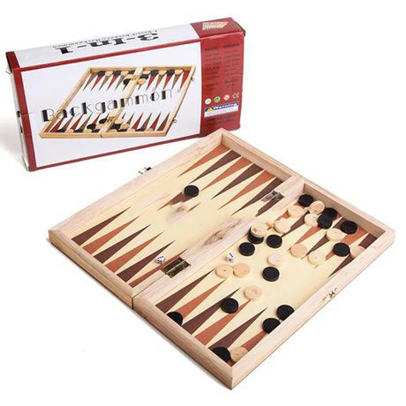

Foldable 3 In 1 Wooden Chess Set Western Backgammon Set Chess Board Checkers Ajedrez Children's Toys Entertainment Game Toys