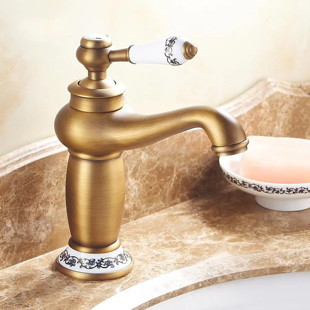 Кран для раковины Ретро Твердый латунный кран художественный с одной ручкой