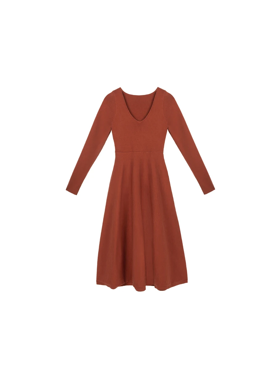 

Jiuwu homemade 2020 autumn and winter new V-neck knitted dress