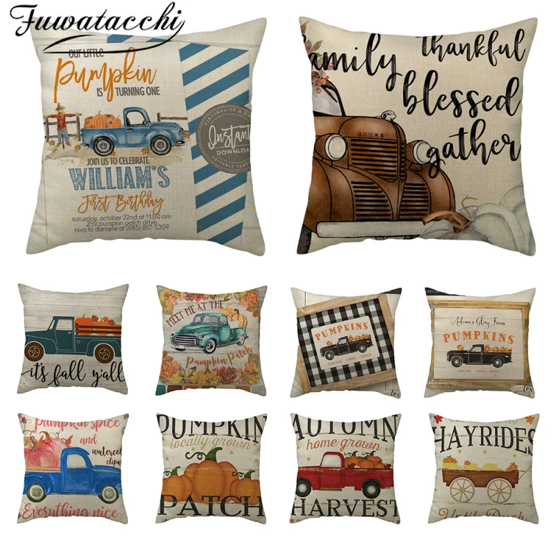 

Fuwatacchi New Linen Cushion Cover Truck Fruit Printed Pillow Covers for Home Sofa Decorative Pillow Case 45x45cm Christmas Gift
