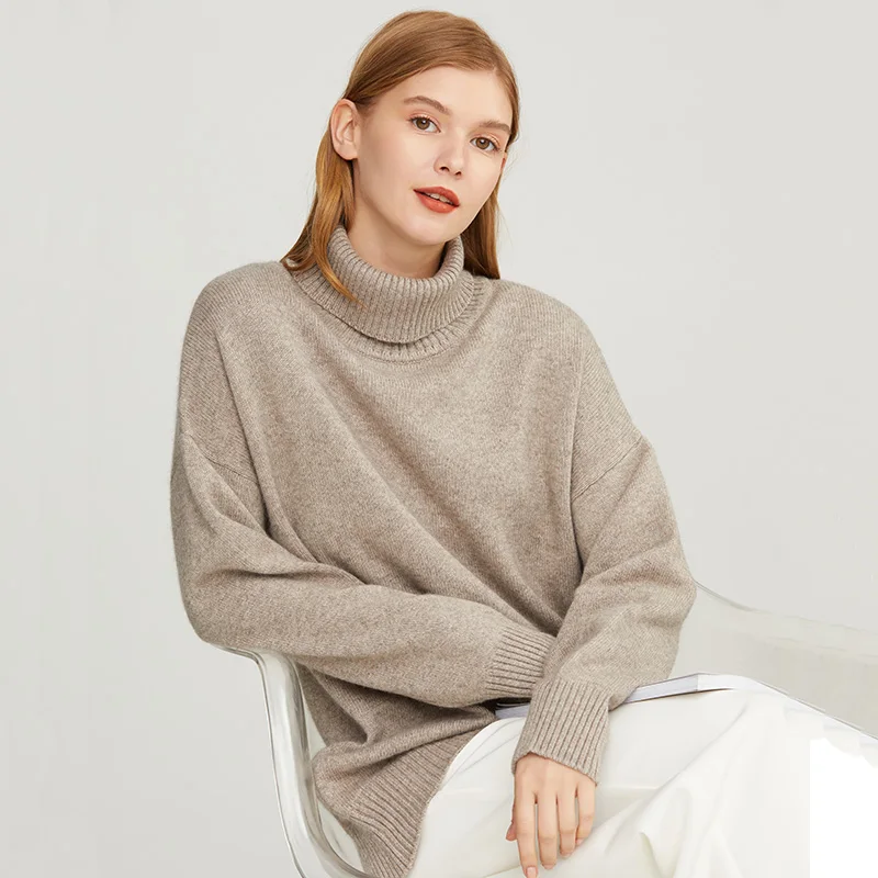 

Women Cashmere Sweater 2019 New Arrival Female Loose Cashmere Shirt Turtleneck Thick 100% Cashmere Sweater Pullovers KnittingTop