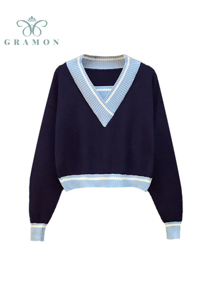 

Autumn Winter Knitted Sweaters Women V Neck Casual Oversized Pullovers Long Sleeve Tops Fashion Jumper Streetwear Knitwear Femme