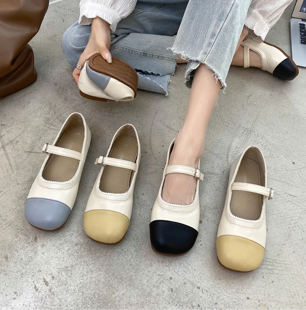 

Туфли на плоской подошве в британском стиле, женские мягкие кожаные туфли с подходящими цветами и пряжкой, милые весенние туфли для девушек,...