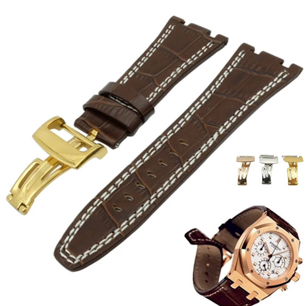 For Audemars 100% New 28 mm Genuine Leather handmade watch band Strap + Silver Clasp For AP + Tools