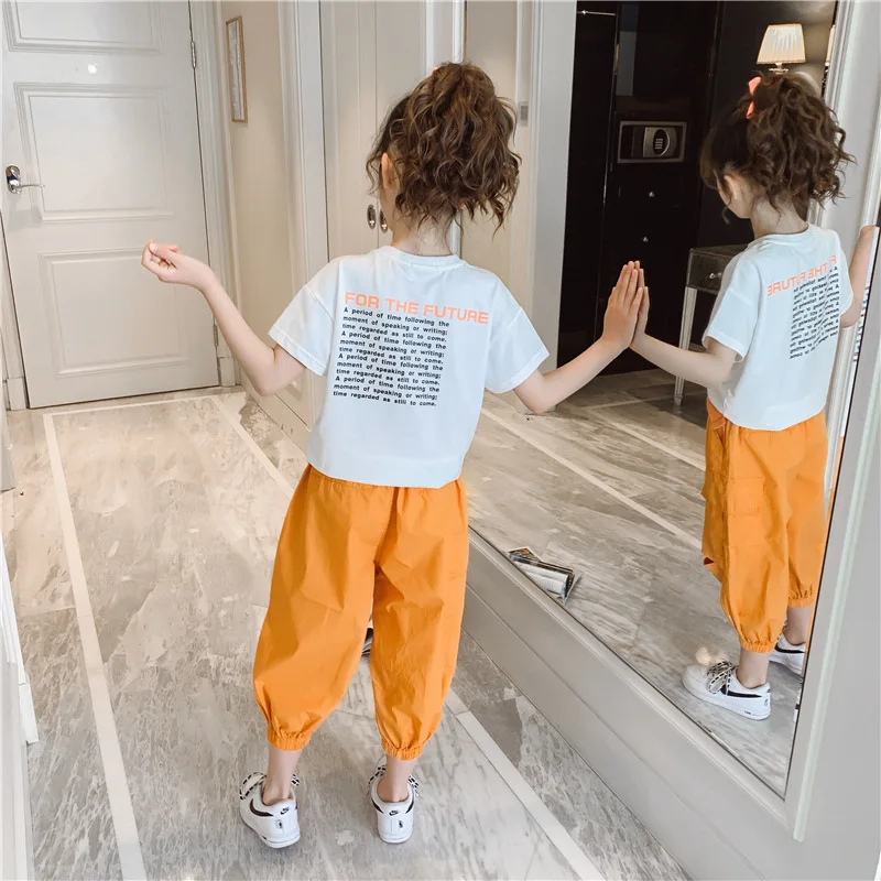 

Girls clothes 2020 New Children's Summer egirl cotton Short-Sleeved Sports Cropped pants teenage girls clothing 7 10 11 12 year