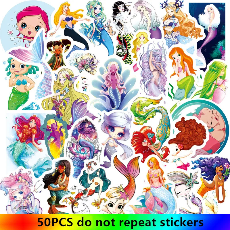 Новый 50pcsPVC мультфильм наклейка с русалкой водонепроницаемый компьютер
