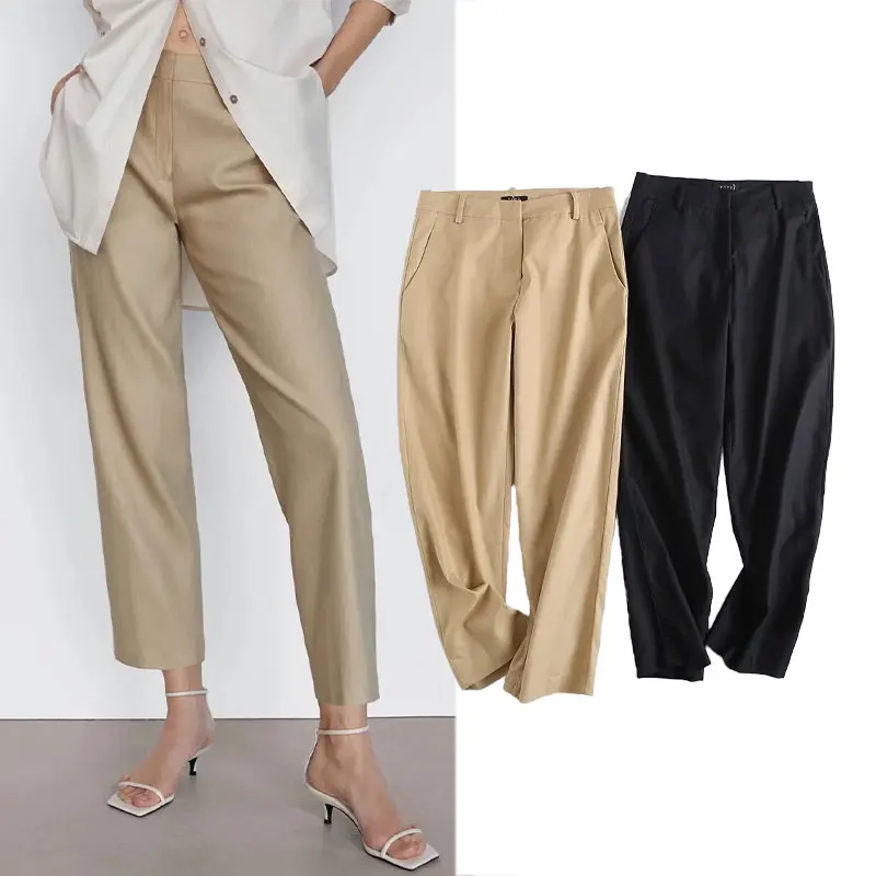 

Брюки женские с завышенной талией, х/б, с карманами