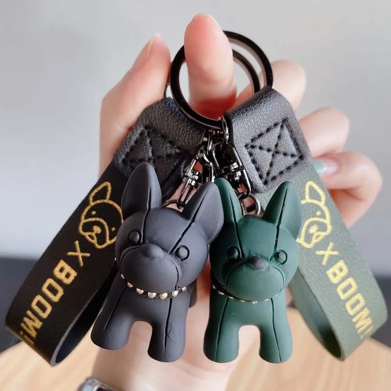 

2022 New Cute Cartoon Acrylic French bulldog Key Chain Woman Fashion Bag Car Pendant Decoration Keyring Girl's Christmas Gifts