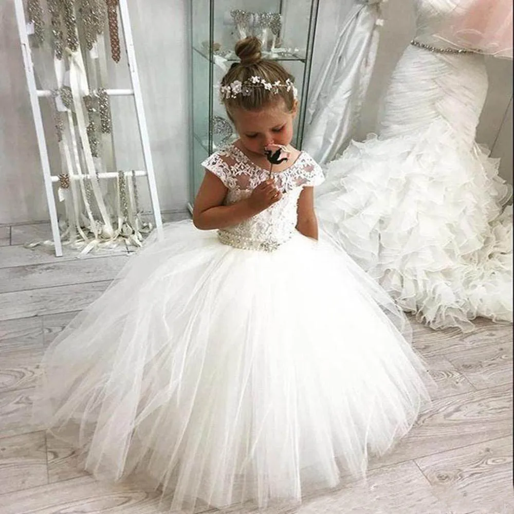 

Lovely Cute Flower Girl Dresses Appliqued Daughter Toddler Pretty Kids Formal First Holy Communion Gowns Vintage Princess