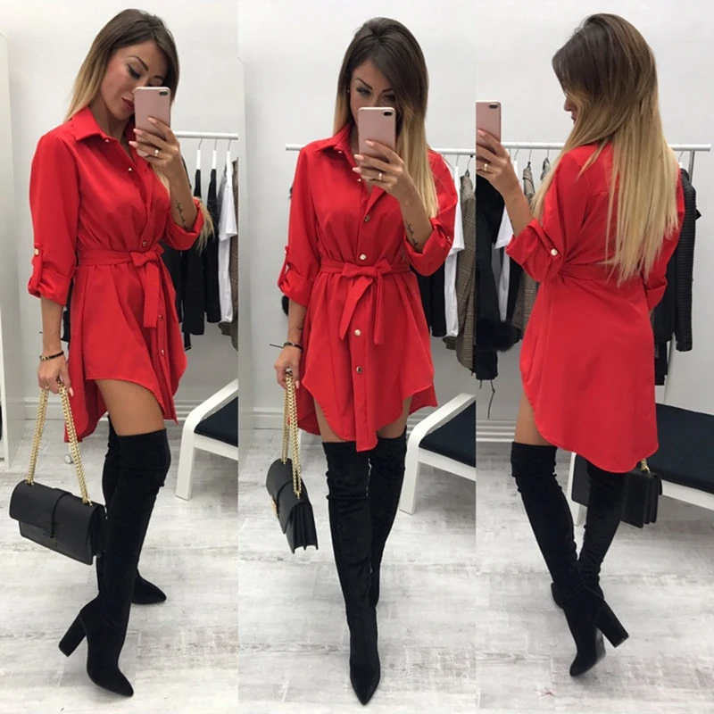 

Повседневное пляжное платье с полурукавами, лацканами, однобортные асимметричные платья с поясом, весеннее платье для женщин