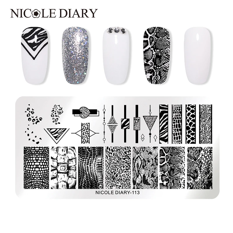 Трафареты NICOLE DIARY для стемпинга ногтей с изображением змеиной кожи цветов океана